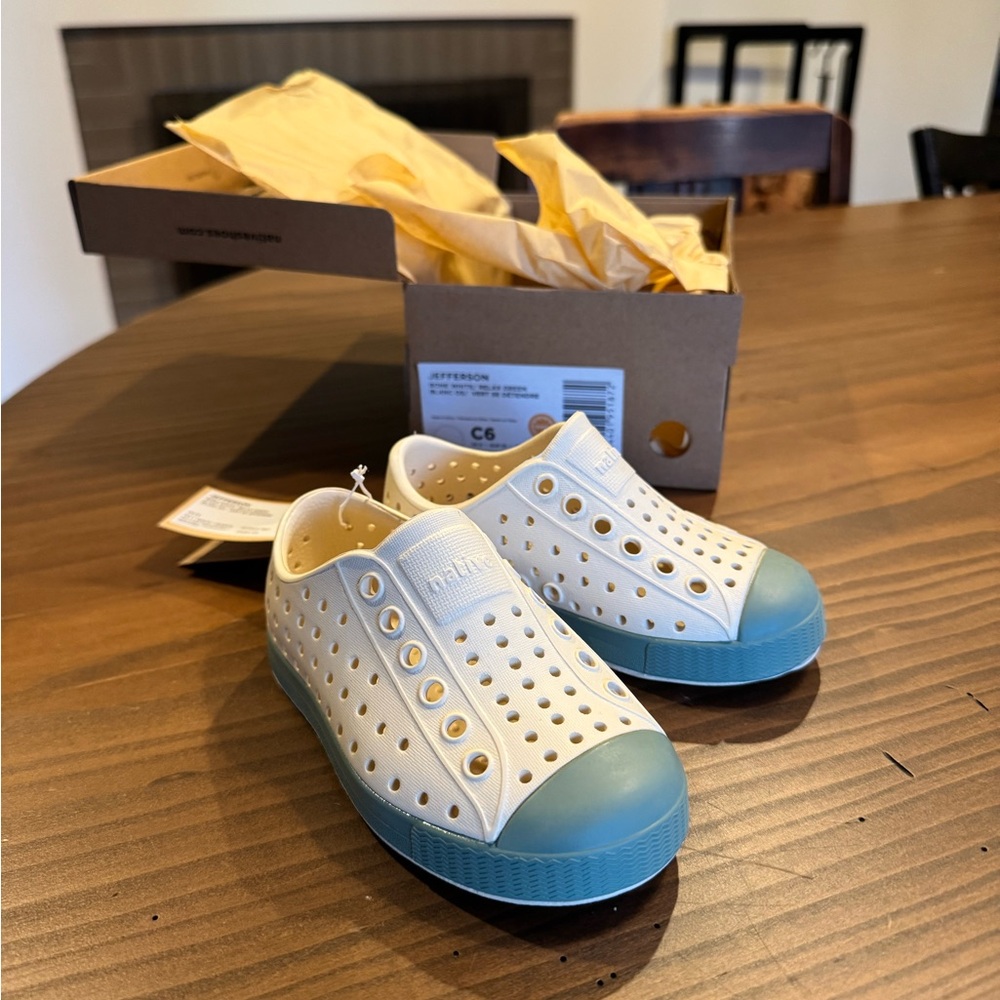 NWT Native Kids Sneakers - Bone White and Green
